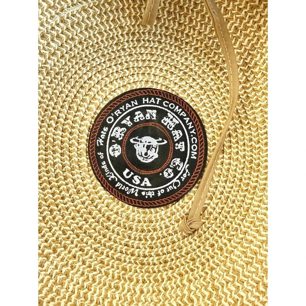 O’Ryan Wide Brim Straw Sun Hat Cream Ribbon Bow Open Back Boho Festival OS